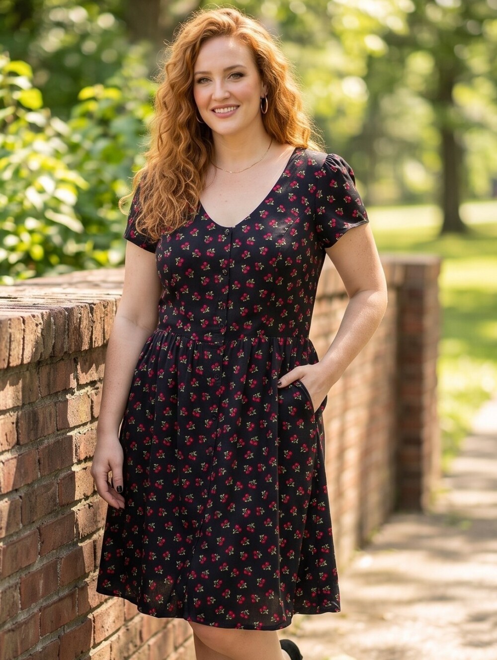 CITY CHIC Black Cherry Print Midi Dress